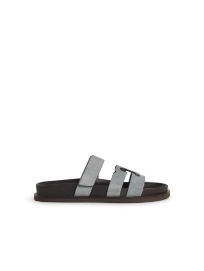 Tory Burch Ines Blue Leather Slippers In Gray