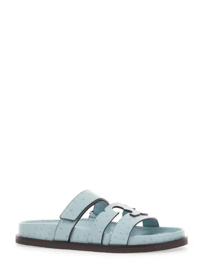Tory Burch 'ines' Blue Sandals With Patch Logo On The Front In Leather Woman