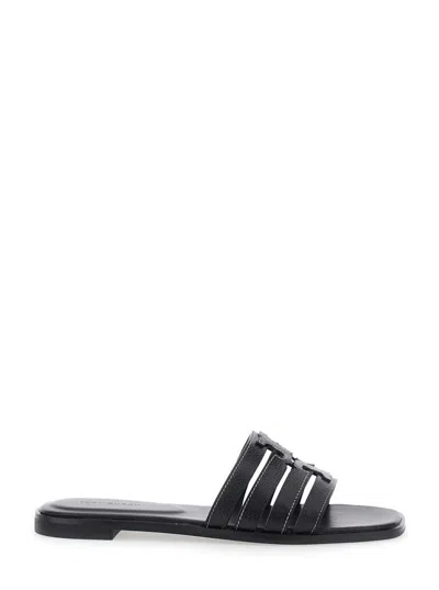 TORY BURCH 'INES CAGE' BLACK SANDALS WITH DOUBLE T MOTIF
