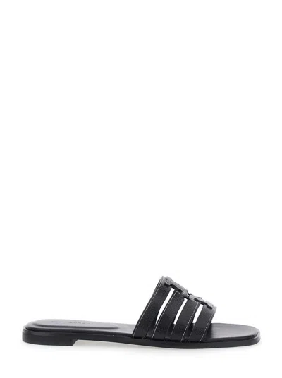 TORY BURCH 'INES CAGE' BLACK SANDALS WITH DOUBLE T MOTIF IN LEATHER WOMAN