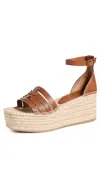 Tory Burch Ines Caged Leather Double T Espadrilles In Bourbon