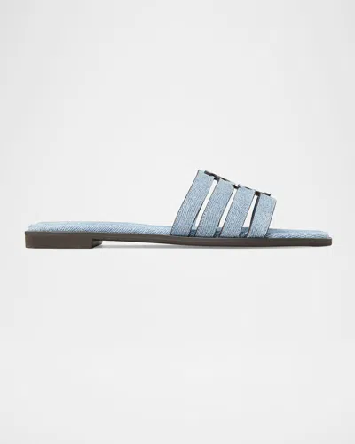 TORY BURCH INES CAGED DENIM FLAT SLIDE SANDALS