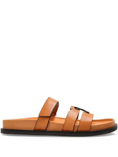Tory Burch 'ines' Camel Slide Sandals With Hook-and-loop Closure