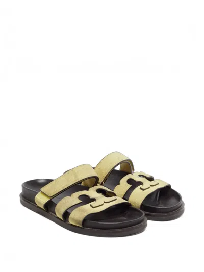 Pre-owned Tory Burch Ines Cutout Slide Sandals In Yellow