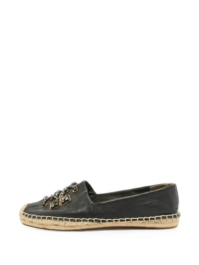 Pre-owned Tory Burch Ines Embellished Espadrilles In Black