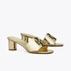 Tory Burch Ines Heeled Mule Sandal In Crash Gold/gold