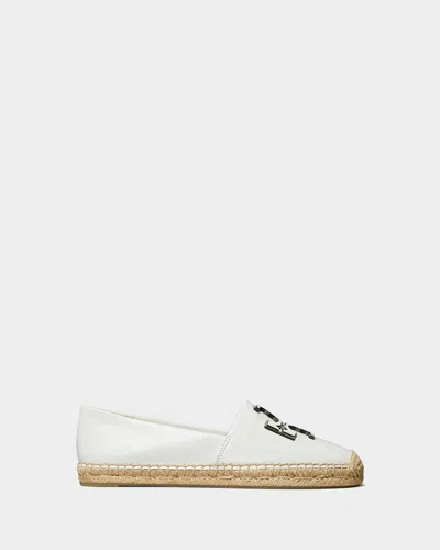 Tory Burch Ines Leather Double T Espadrilles In White