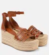 Tory Burch Ines Leather Espadrille Wedges In Brown