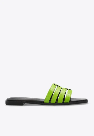 Tory Burch Ines Leather Flat Sandals In Green