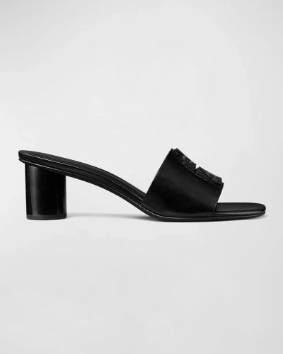 Tory Burch Ines Leather Logo Mule Sandals In Black