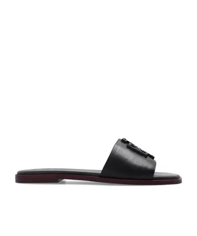 Tory Burch Ines Logo-patch Slides In Black