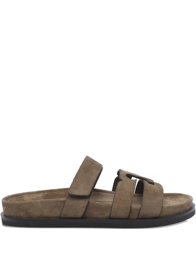 Tory Burch Ines Logo Suede Sandals In Brown