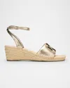 Tory Burch Ines Metallic Double T Wedge Espadrilles In Gold