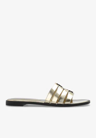 Tory Burch Ines Metallic Flat Slides In Gold