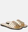 Tory Burch Ines Metallic Leather Slides In Gold