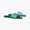 Tory Burch Ines Cut-out Leather Slides In Sky Light/spring Forest