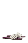 Tory Burch Ines Caged Leather Flat Slide Sandals In Gardenia/cocoa