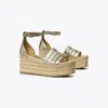 Tory Burch Ines Ankle Strap Espadrille Platform Wedge Sandal In Gold