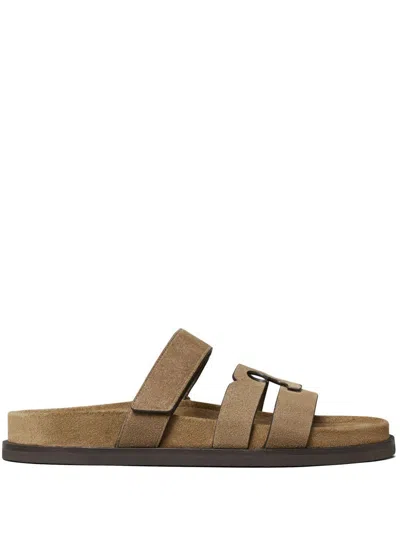 TORY BURCH 'Ines' sandals with brown suede logo TORY BURCH