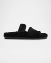 Tory Burch Ines Shearling Sport Slide Sandals In Black