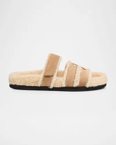 Tory Burch Ines Shearling Sport Slide Sandals In Brown