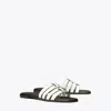 Tory Burch Ines Caged Leather Flat Slide Sandals In Gardenia/cocoa