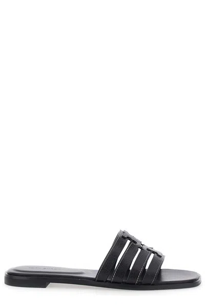 Tory Burch Ines Cage Black Sandals With Double T Motif In Leather Woman
