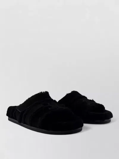 Tory Burch Ines Sport Sandals Nubuck Lambskin Faux Fur In Black