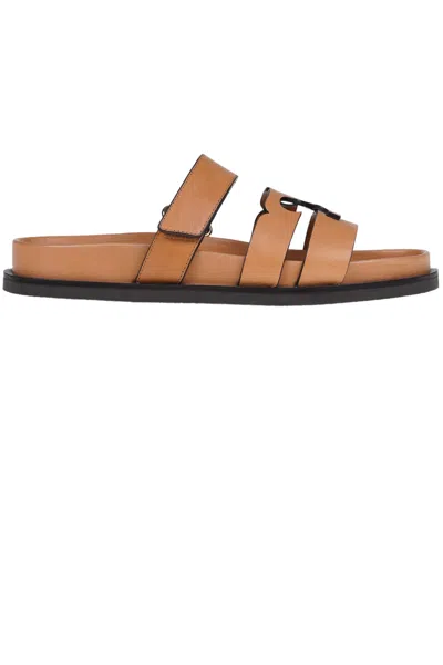 Tory Burch Ines Brown Sandals With Strap And Logo Band In Leather Woman