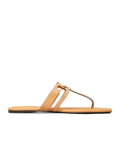 Tory Burch 'ines' Brown Sandals With Thong Design In Leather Woman