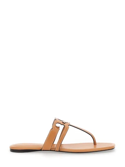 TORY BURCH INES BROWN SANDALS WITH THONG DESIGN IN LEATHER WOMAN
