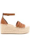 Tory Burch Ines Caged Leather Double T Espadrilles In Braun