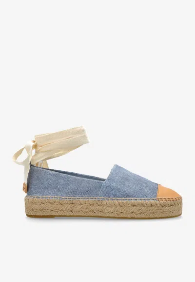 Tory Burch Ines Wraparound Denim Espadrilles In Blue