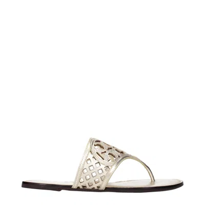 Tory Burch Infrared Thatched Woman Gold Leather In Gray