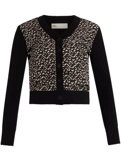 Tory Burch Intarsia-knit Cardigan In Black