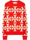 Tory Burch Intarsia-knit Merino-wool Jumper In Red