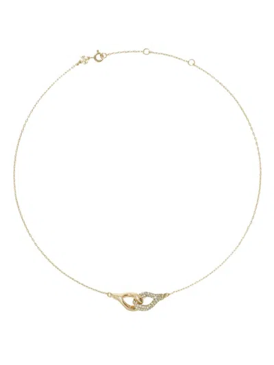 Tory Burch Interlocking Wishbone Pendant In Tory Gold/crystal