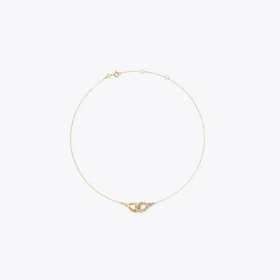 Tory Burch Interlocking Wishbone Pendant In Tory Gold/crystal