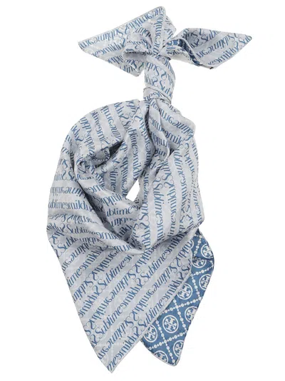 Tory Burch Intricately Patterned Silk Twill Scarf In Blue