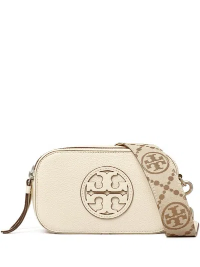 Tory Burch Ivory Bag With Shoulder Strap And Embossed Logo In Beige