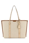 TORY BURCH IVORY CANVAS PERRY SHOPPING BAG