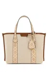 TORY BURCH IVORY CANVAS SMALL PERRY SHOPPING BAG