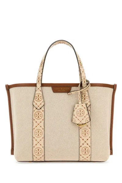 TORY BURCH IVORY CANVAS SMALL PERRY SHOPPING BAG