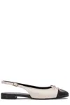 Tory Burch Ivory Leather Cap-toe Ballerinas