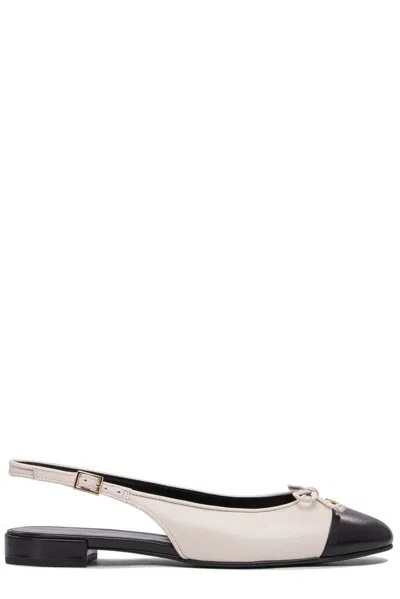 Tory Burch Ivory Leather Cap-toe Ballerinas