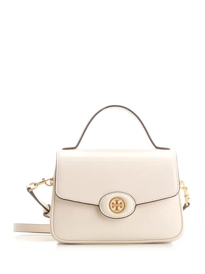 Tory Burch Robinson Spazzolato Leather Shoulder Bag In White