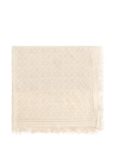 Tory Burch Ivory Signature Scarf In Off White