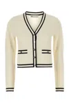 Tory Burch Ivory Stretch Wool Blend Kendra Cardigan In Ivory