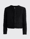 Tory Burch Textured Crop Tweed Jacket With Flap Pockets In Black