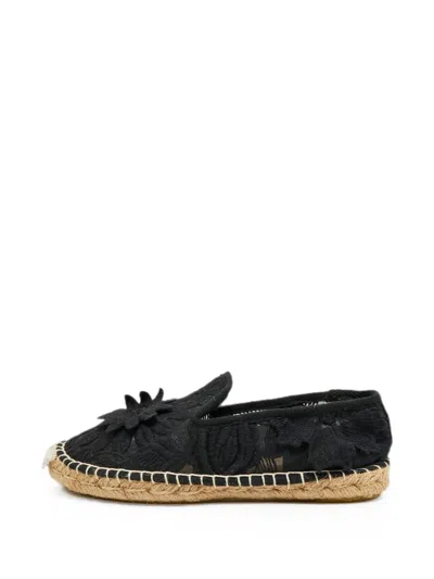 Pre-owned Tory Burch Jackie Lace Espadrilles In Black